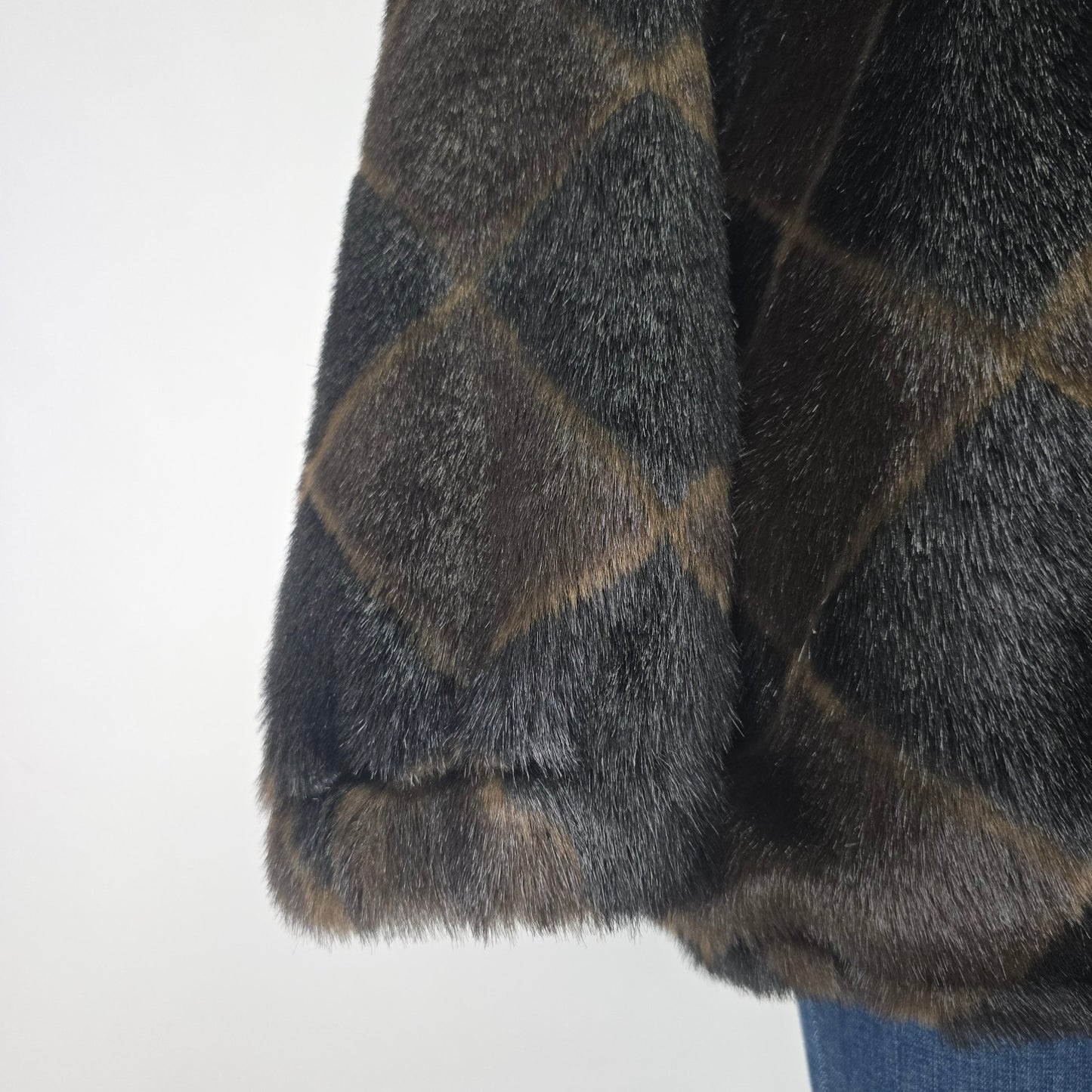 Design By S.A.D Brown Faux Fur Argyle Print Jacket Size 2XL