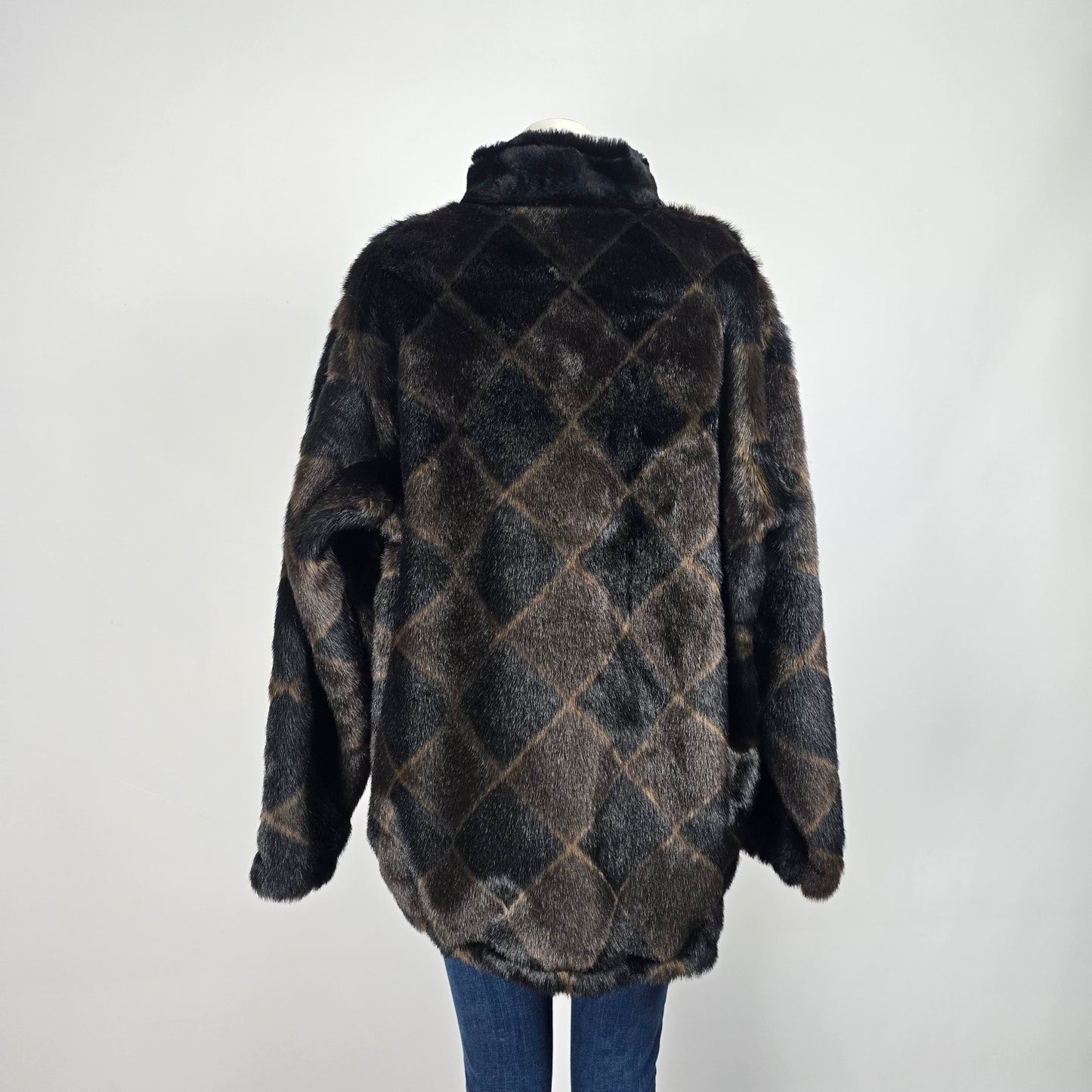 Design By S.A.D Brown Faux Fur Argyle Print Jacket Size 2XL
