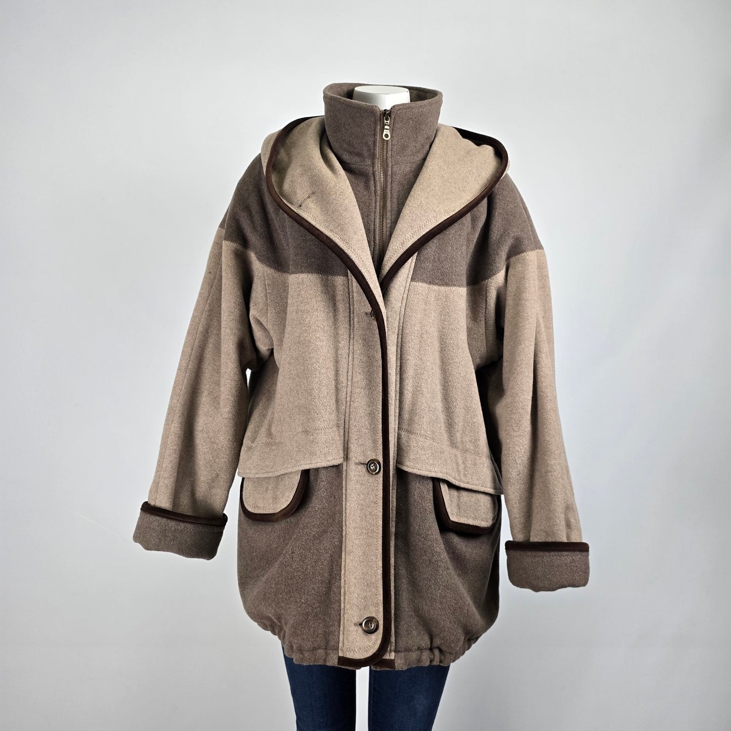 Vintage Sequence Brown Two Tone Wool Winter Jacket Size L