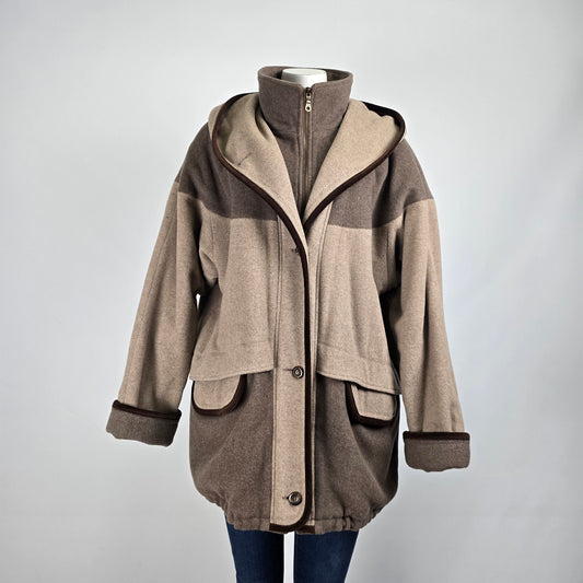 Vintage Sequence Brown Two Tone Wool Winter Jacket Size L