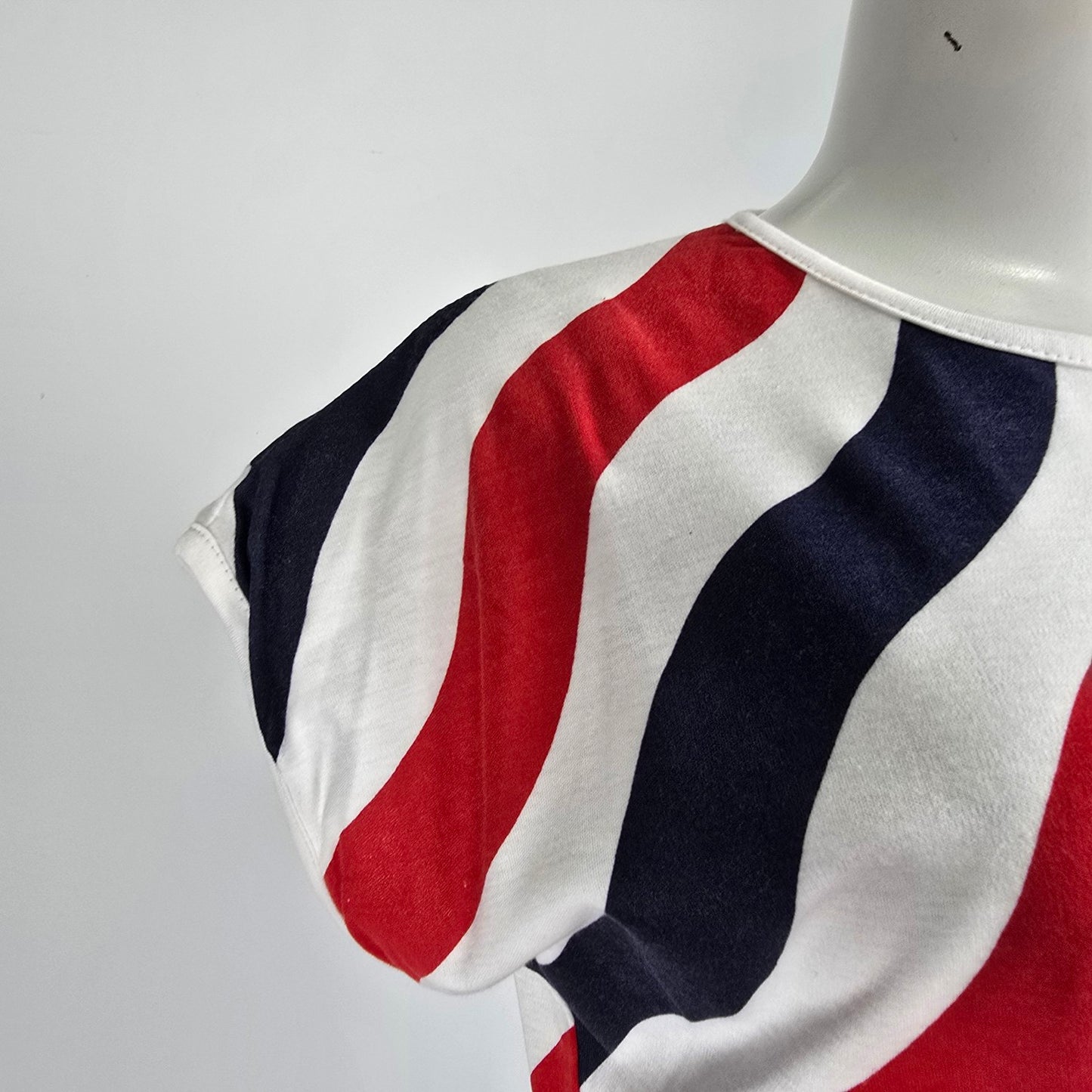 Vintage Sensations Red Diagonal Striped Belted Tshirt Size 8