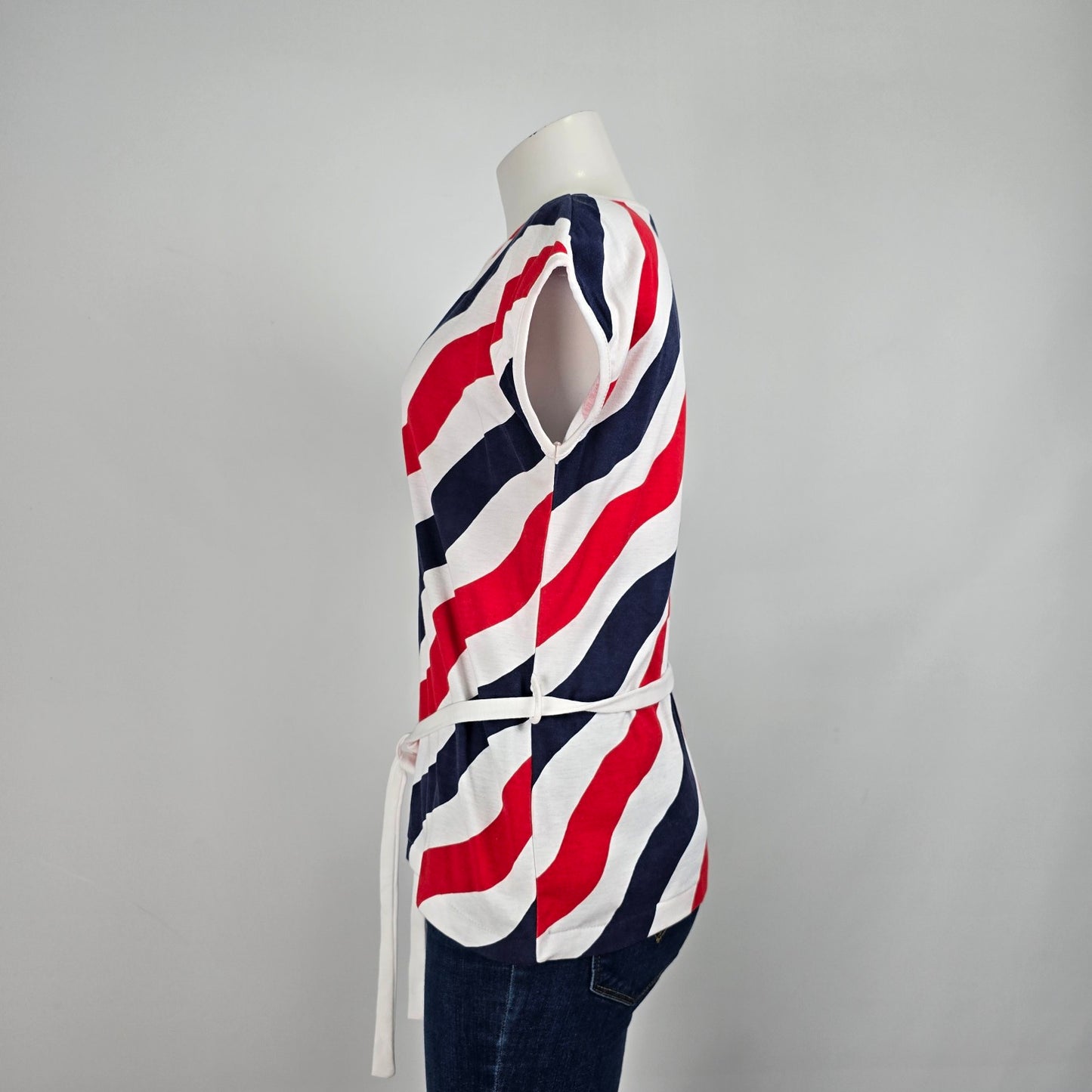 Vintage Sensations Red Diagonal Striped Belted Tshirt Size 8