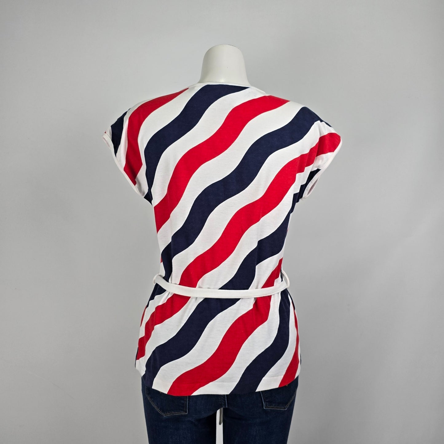 Vintage Sensations Red Diagonal Striped Belted Tshirt Size 8