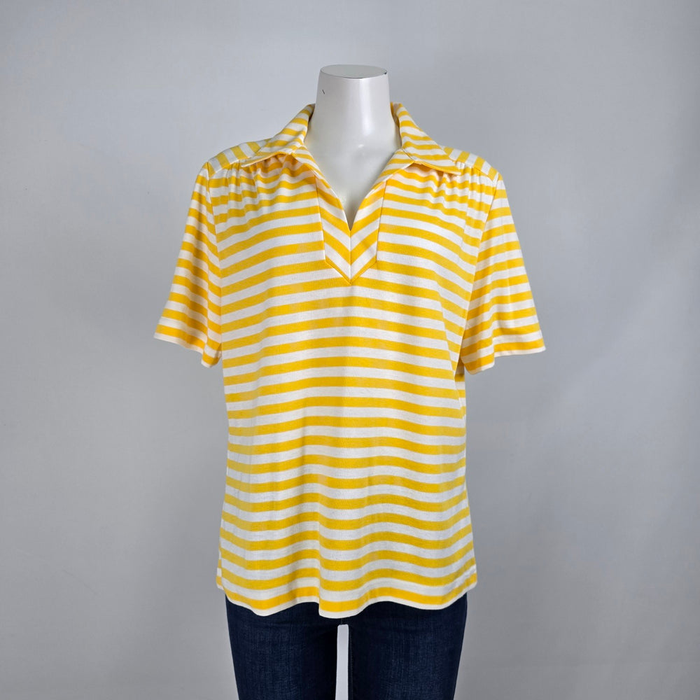 Vintage Koret Francisca Yellow Striped Cotton Colored Top Size L
