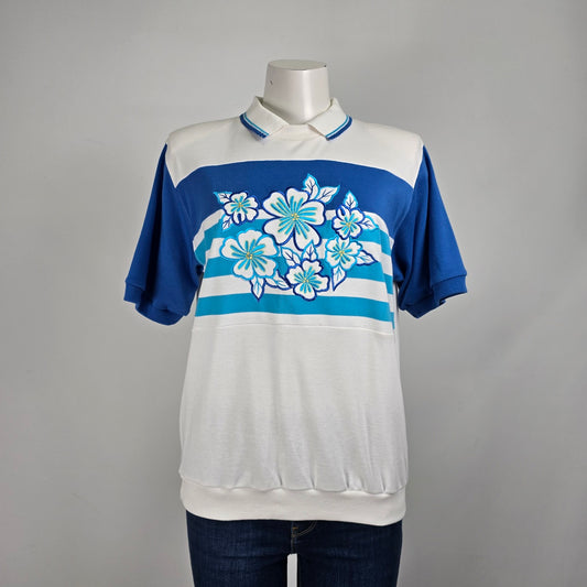 Vintage Tan Jay Blue Floral Colored Top Size M