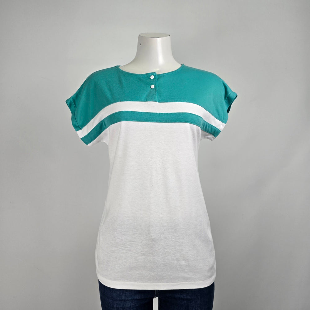 Vintage Odyssey Teal Striped Short Sleeve Top Size M