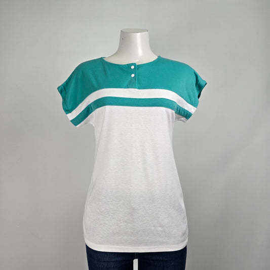 Vintage Odyssey Teal Striped Short Sleeve Top Size M