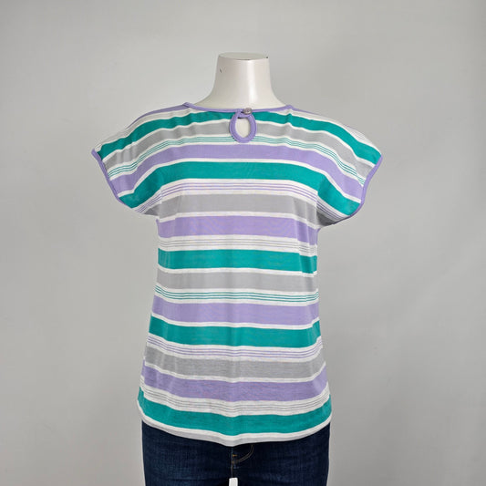 Vintage Kates Teal & Purple Striped Short Sleeve T-Shirt Size L