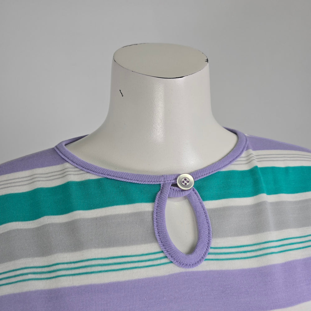 Vintage Kates Teal & Purple Striped Short Sleeve T-Shirt Size L