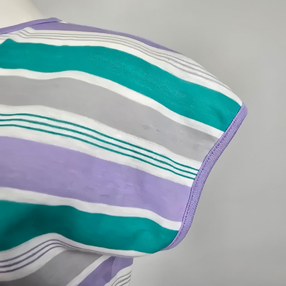 Vintage Kates Teal & Purple Striped Short Sleeve T-Shirt Size L