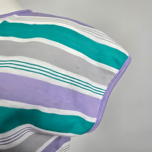 Vintage Kates Teal & Purple Striped Short Sleeve T-Shirt Size L