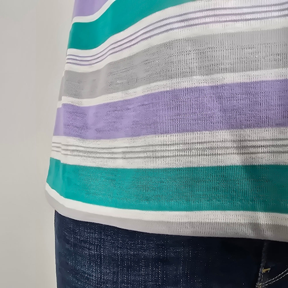 Vintage Kates Teal & Purple Striped Short Sleeve T-Shirt Size L