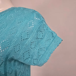 Vintage Blue Knit V-Neck Short Sleeve Sweater Size S/M