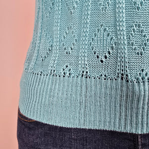 Vintage Blue Knit V-Neck Short Sleeve Sweater Size S/M