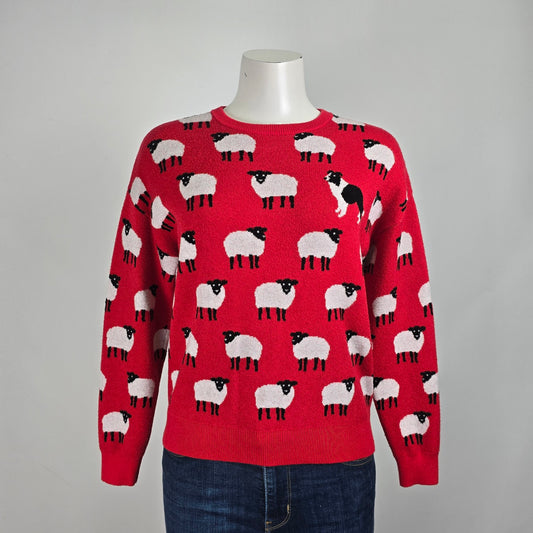 Twik Red Knit Sheep & Dog Sweater Size M