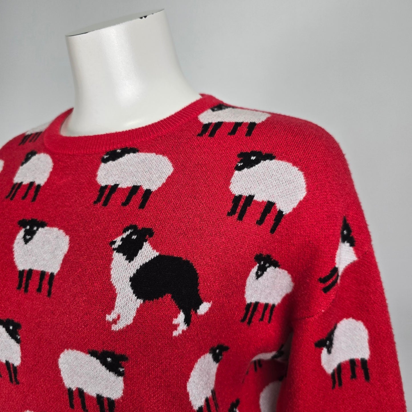 Twik Red Knit Sheep & Dog Sweater Size M