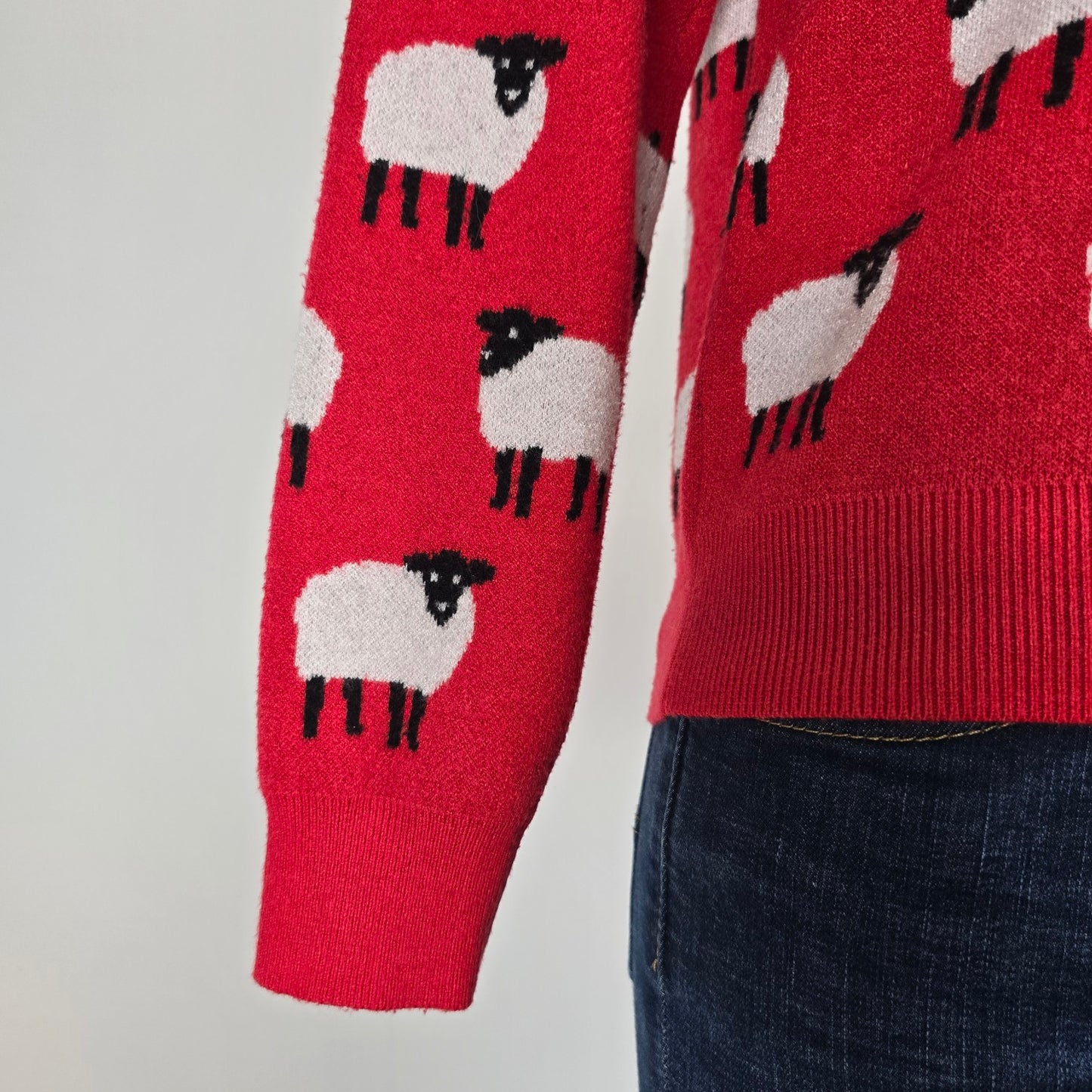 Twik Red Knit Sheep & Dog Sweater Size M