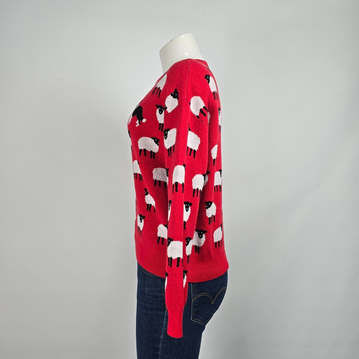 Twik Red Knit Sheep & Dog Sweater Size M