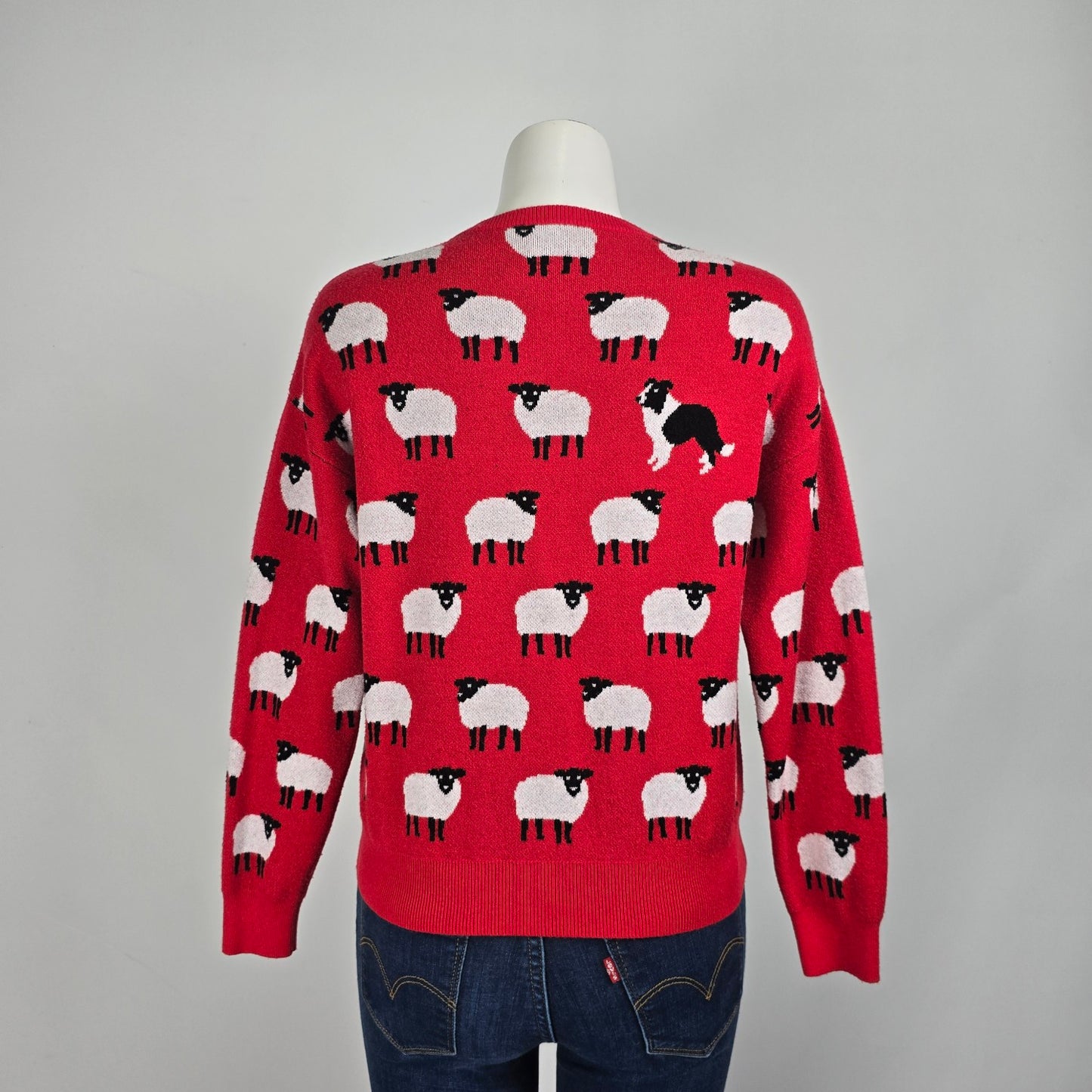 Twik Red Knit Sheep & Dog Sweater Size M