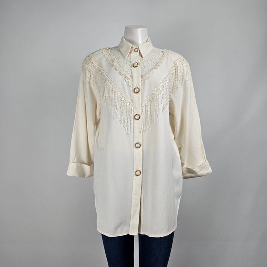 Vintage Jessica White Tassel Western Button Up Blouse Size 14