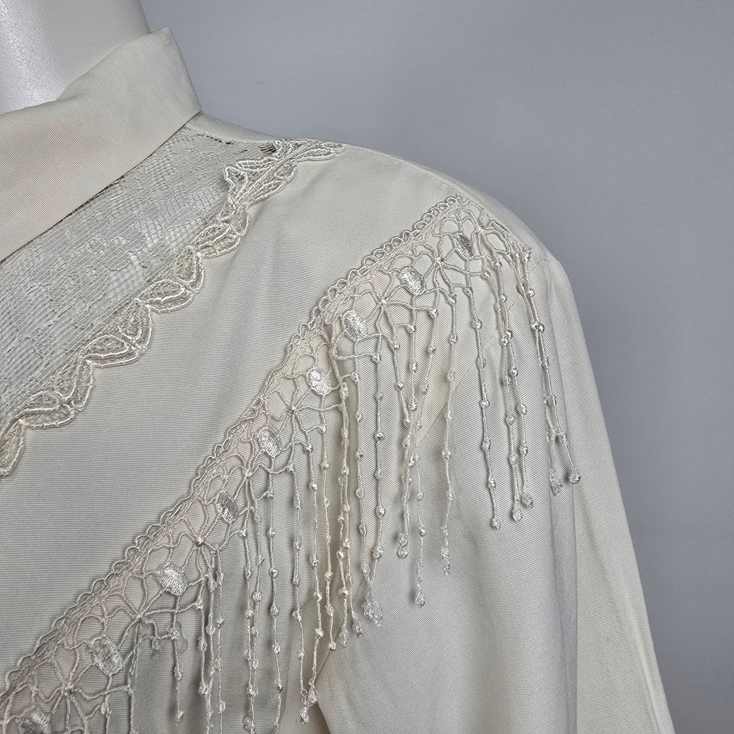 Vintage Jessica White Tassel Western Button Up Blouse Size 14