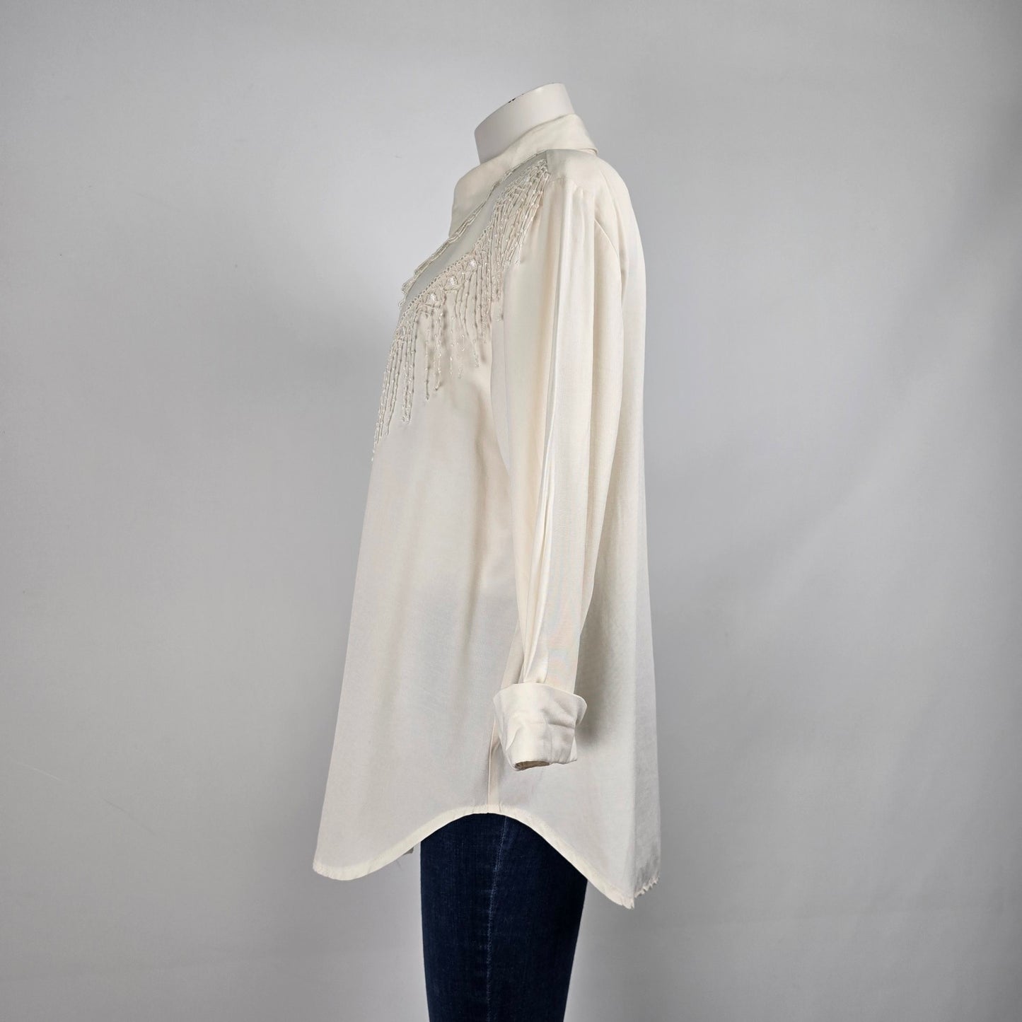 Vintage Jessica White Tassel Western Button Up Blouse Size 14