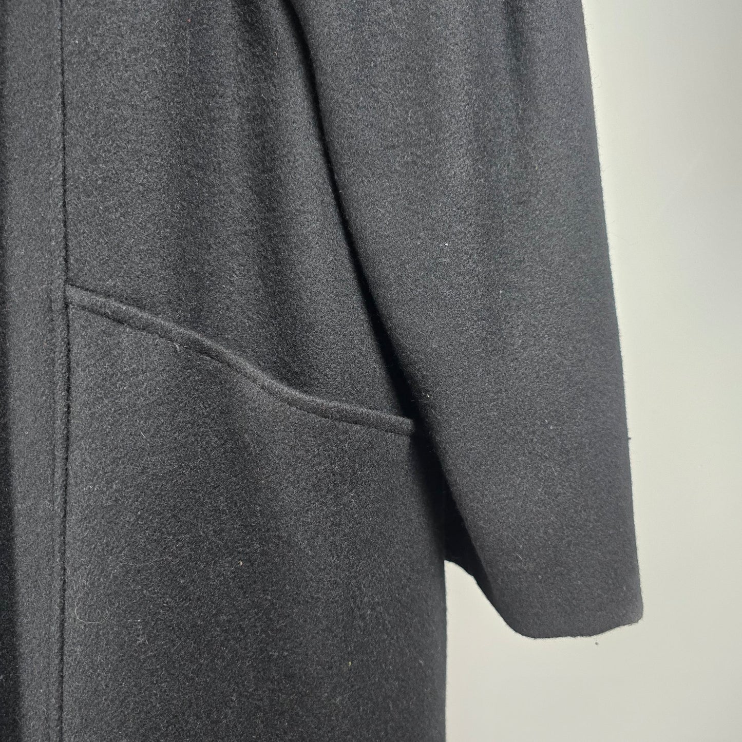 Vintage Black Wool Velvet Detail Button Up Pea Coat Size XL