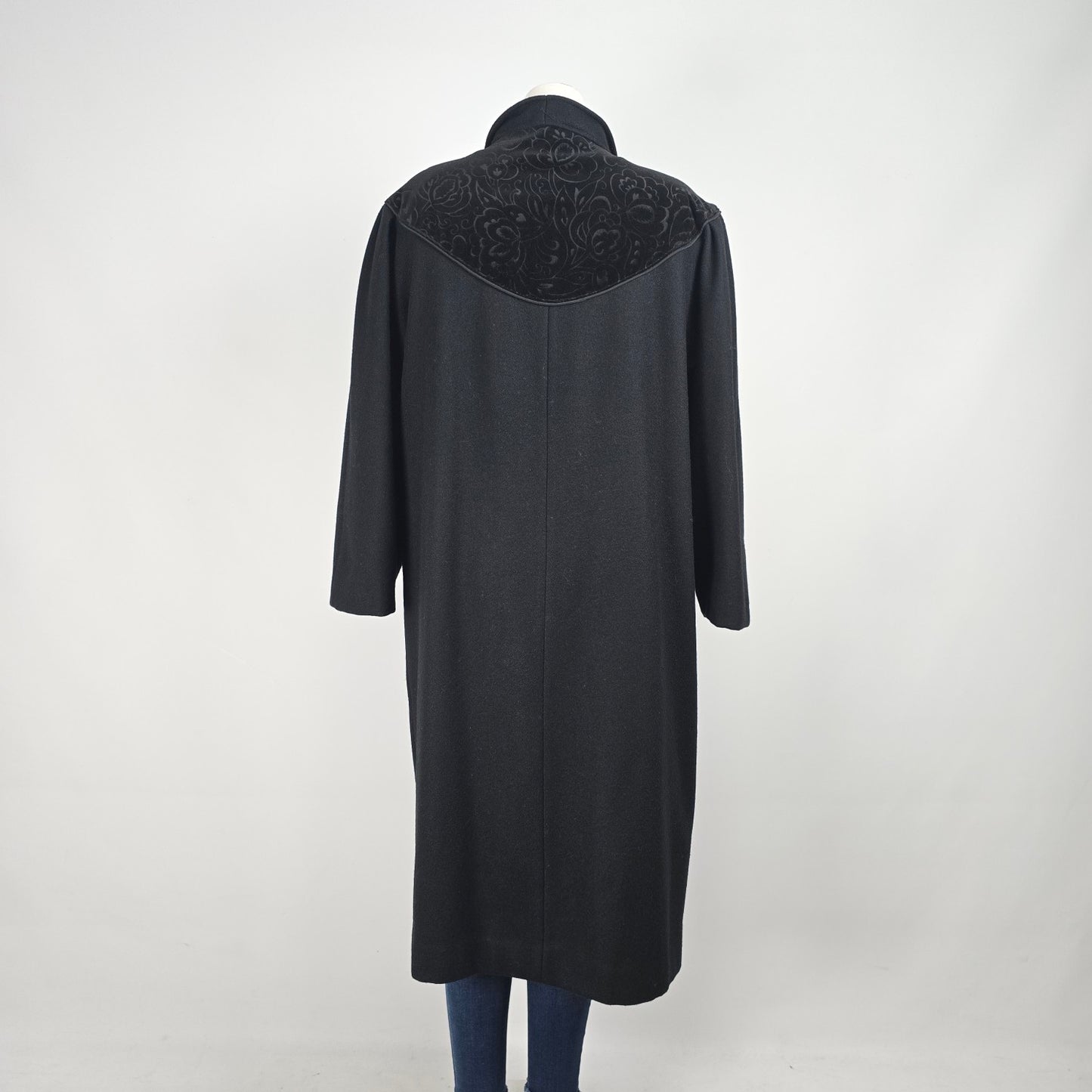 Vintage Black Wool Velvet Detail Button Up Pea Coat Size XL
