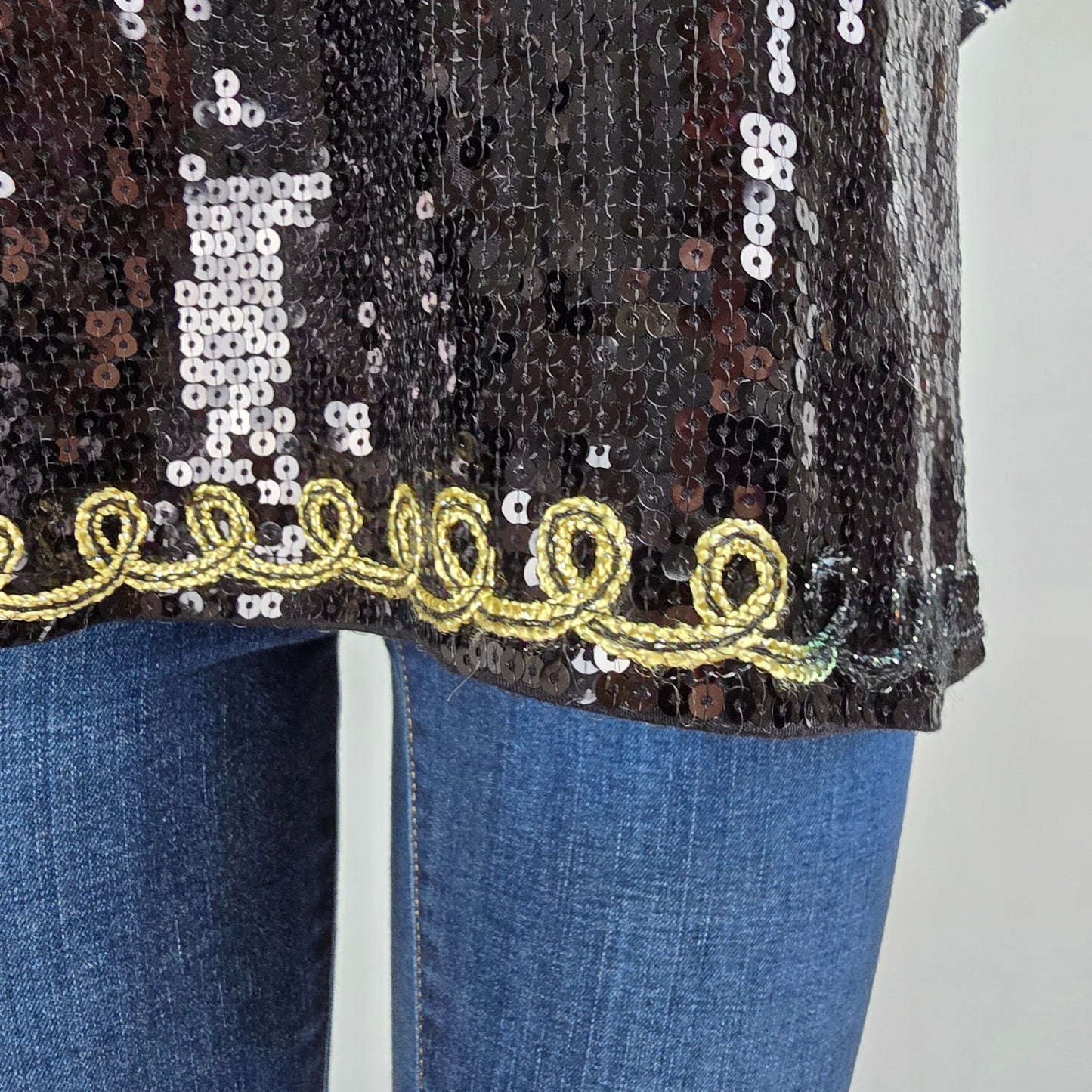 Vintage Once 1 Again Black & Gold Sequined Poncho Top Size 1X