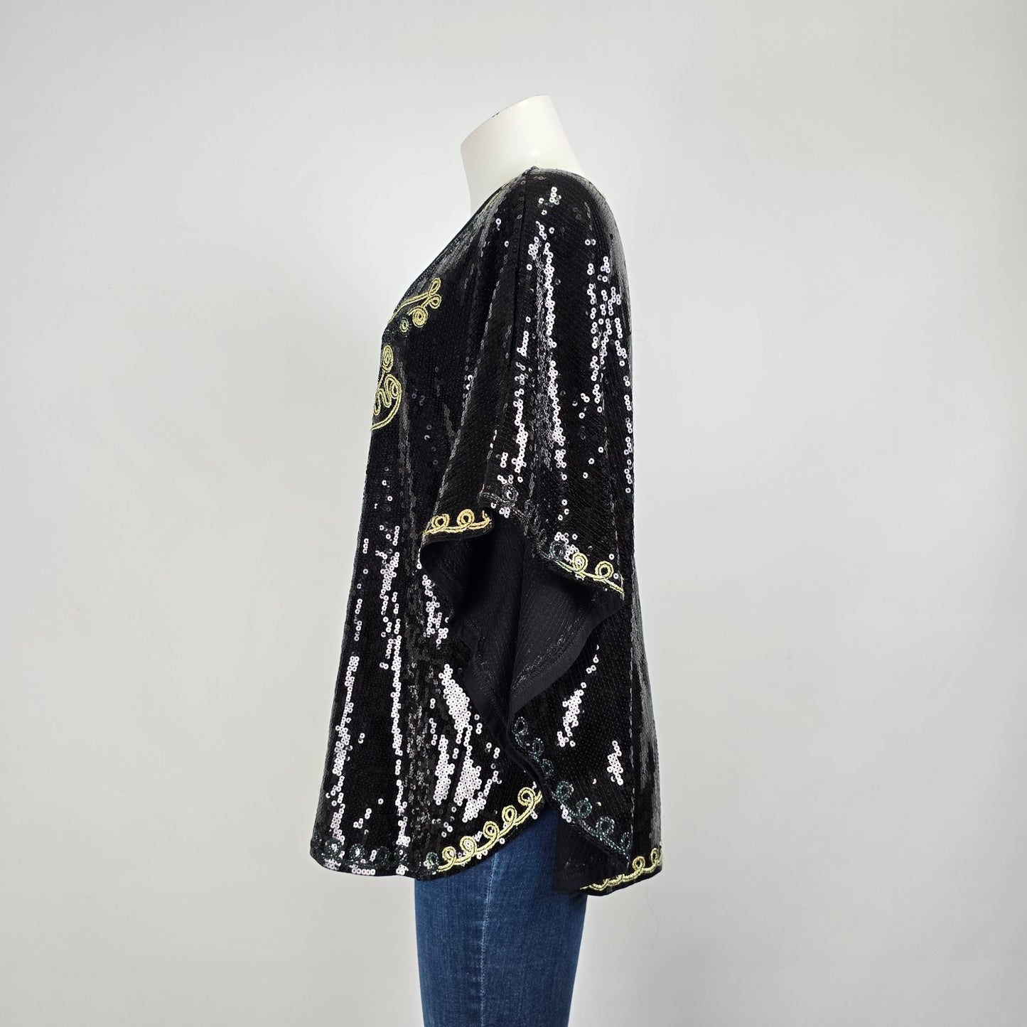 Vintage Once 1 Again Black & Gold Sequined Poncho Top Size 1X