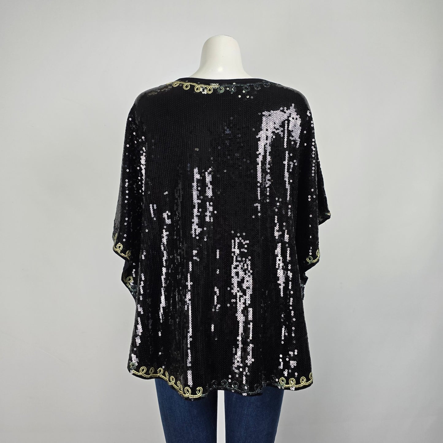Vintage Once 1 Again Black & Gold Sequined Poncho Top Size 1X