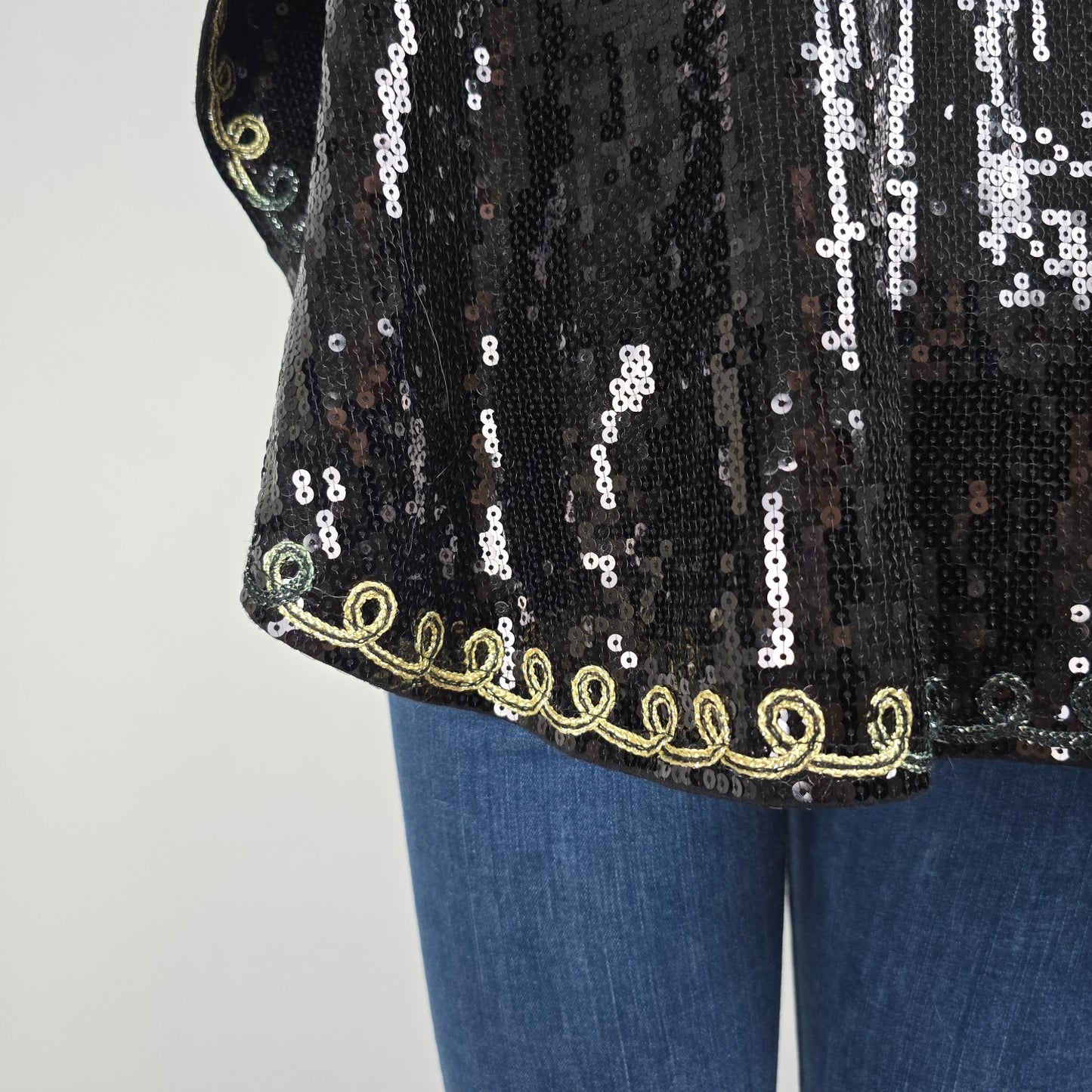 Vintage Once 1 Again Black & Gold Sequined Poncho Top Size 1X
