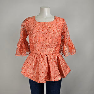 Vintage Handmade Peach Lace Peplum Blouse Size M/L