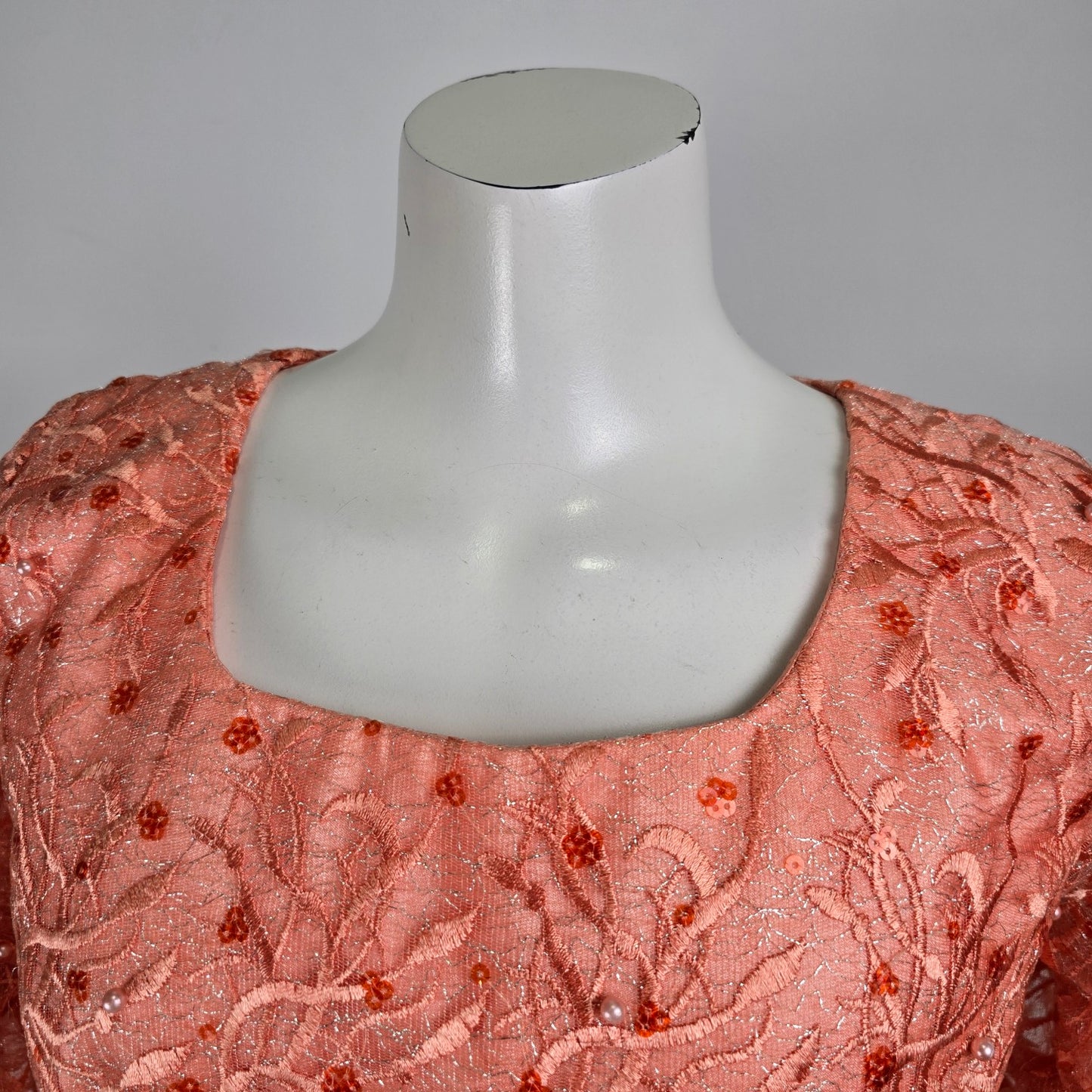 Vintage Handmade Peach Lace Peplum Blouse Size M/L