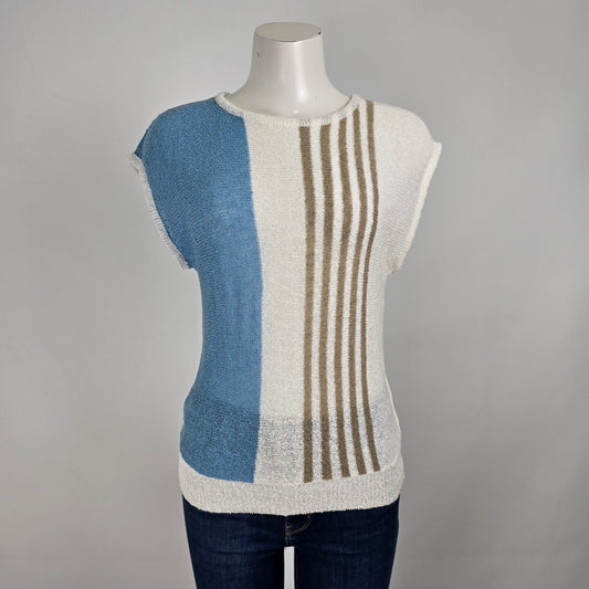 Vintage Alia White & Blue Knit Sweater Size M