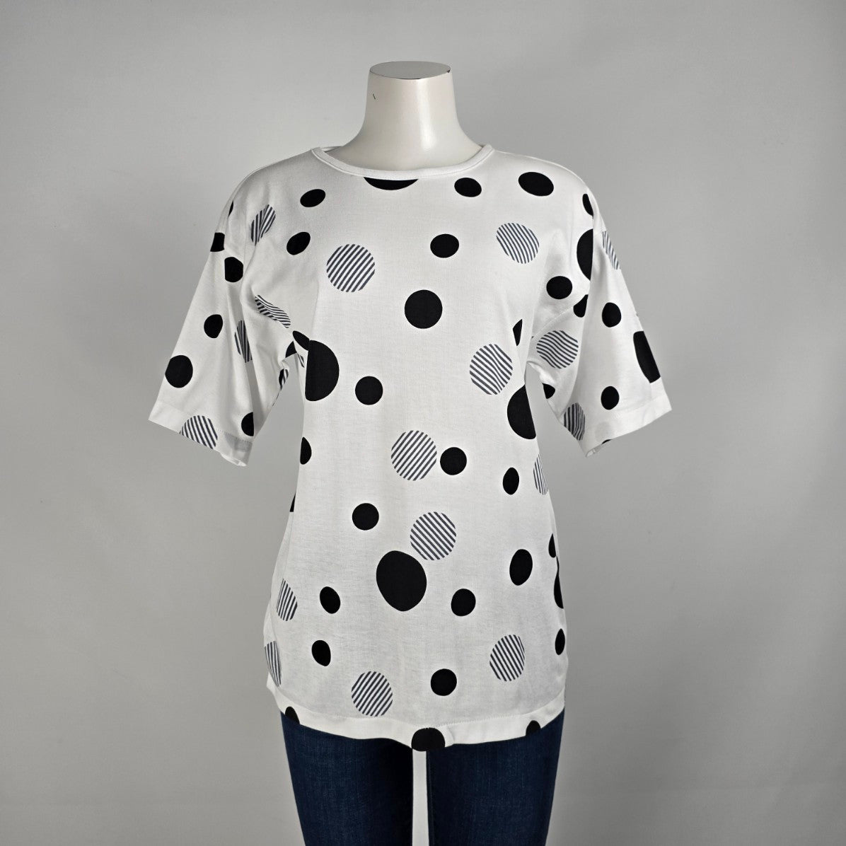 Vintage Destiny White Polka Dot T-Shirt Size S
