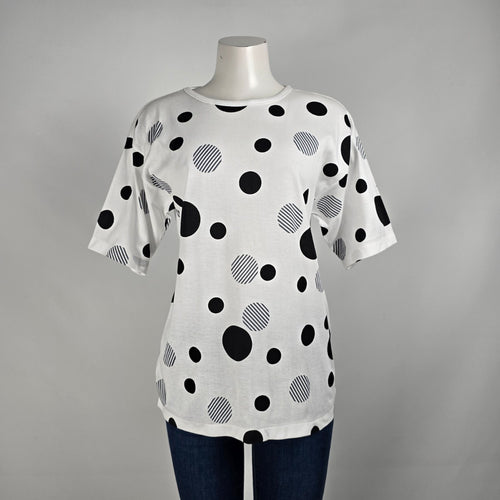 Vintage Destiny White Polka Dot T-Shirt Size S