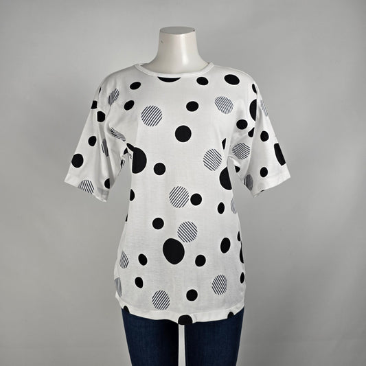 Vintage Destiny White Polka Dot T-Shirt Size S