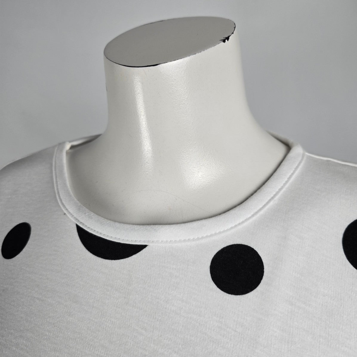 Vintage Destiny White Polka Dot T-Shirt Size S