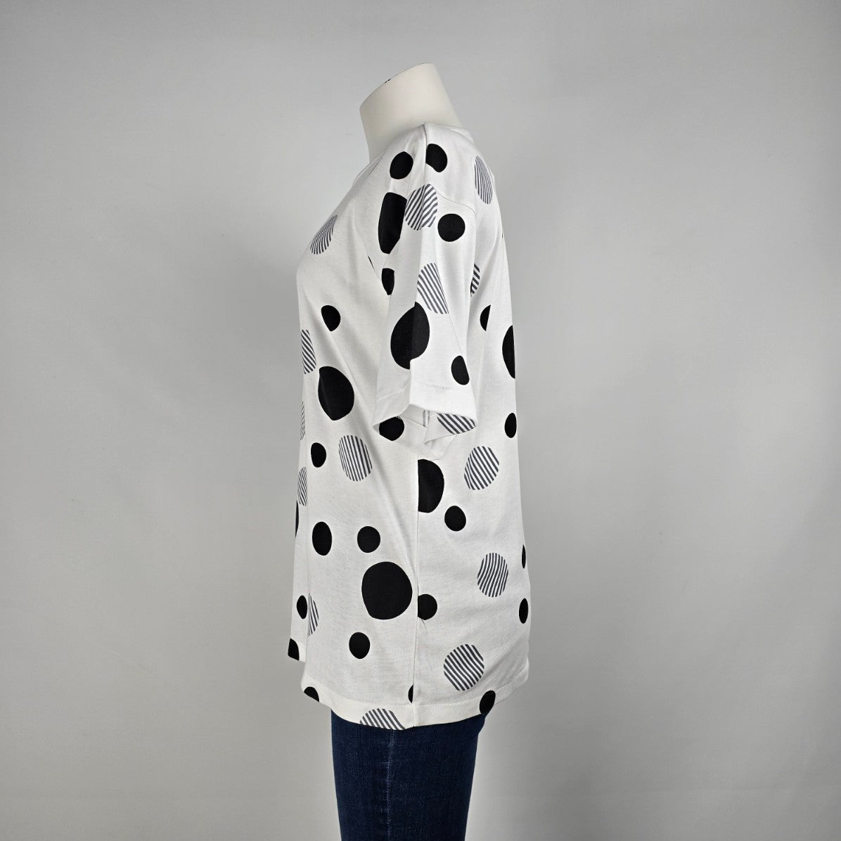 Vintage Destiny White Polka Dot T-Shirt Size S