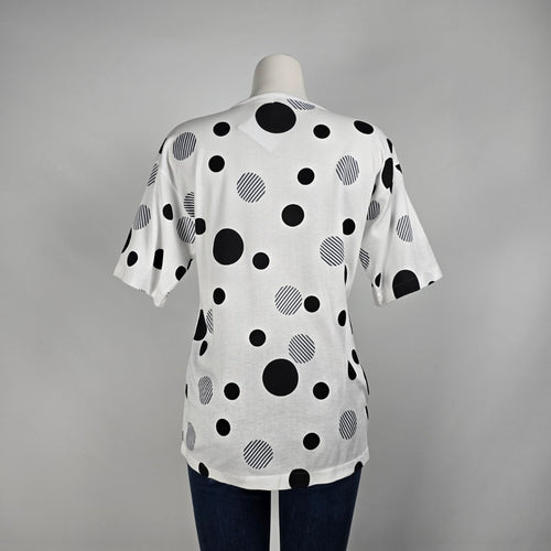 Vintage Destiny White Polka Dot T-Shirt Size S