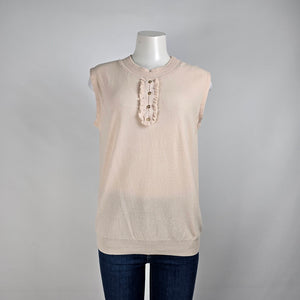 Vintage Cream Knit Beige Ruffle Neckline Knit Top Size L