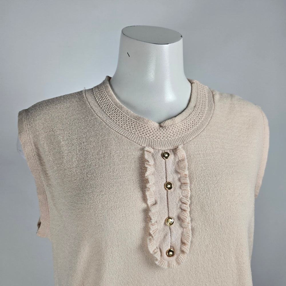 Vintage Cream Knit Beige Ruffle Neckline Knit Top Size L