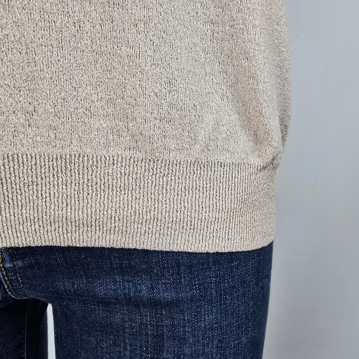 Vintage Cream Knit Beige Ruffle Neckline Knit Top Size L