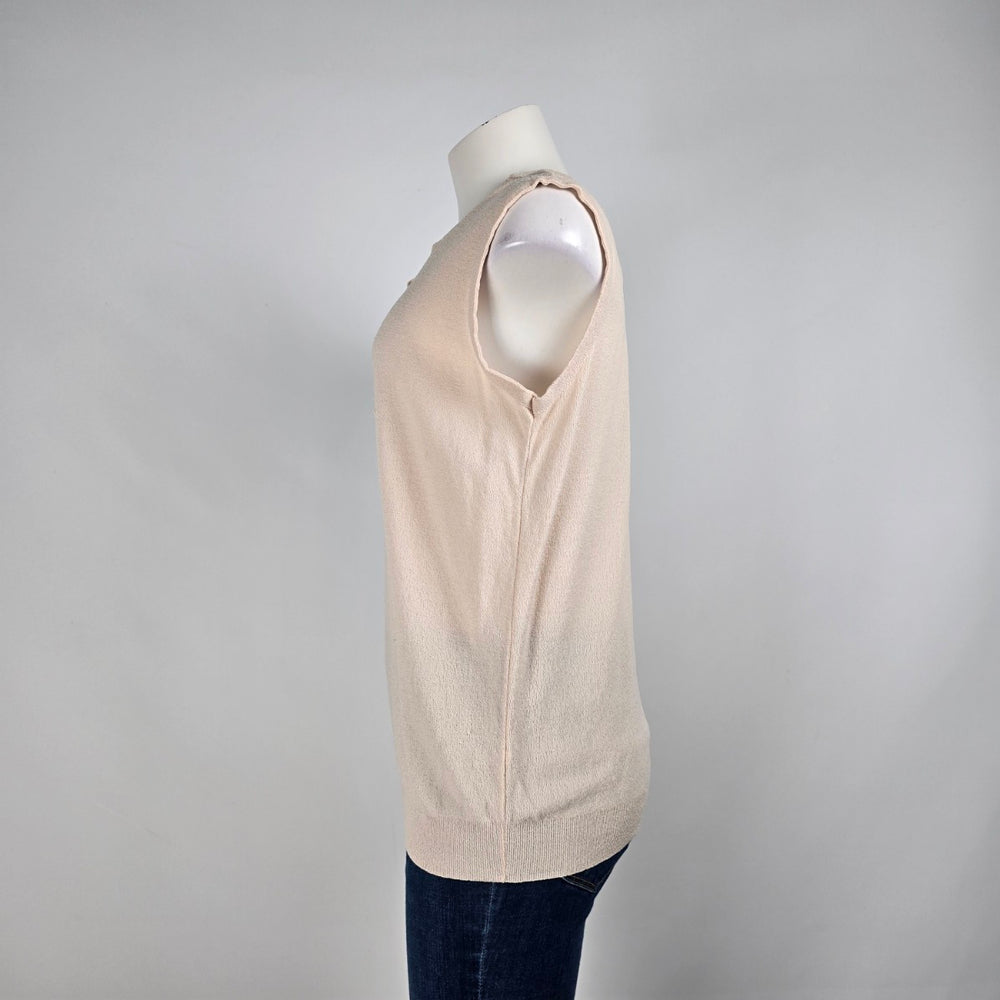 Vintage Cream Knit Beige Ruffle Neckline Knit Top Size L