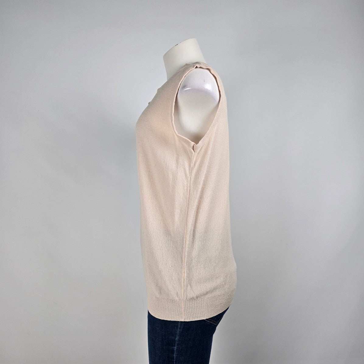 Vintage Cream Knit Beige Ruffle Neckline Knit Top Size L