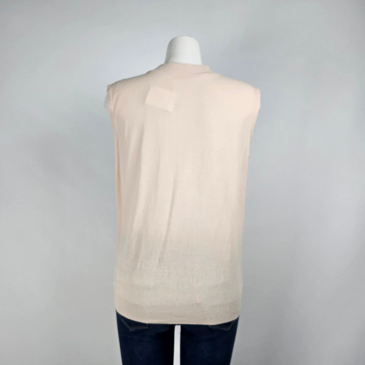 Vintage Cream Knit Beige Ruffle Neckline Knit Top Size L