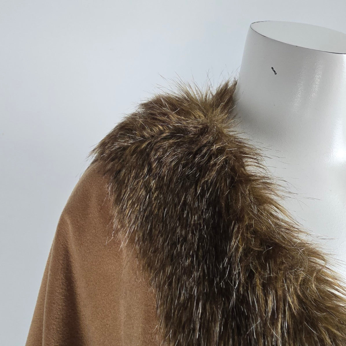 Adrienne Landau Brown Faux Fur Trimmed Poncho Jacket Size 3XL