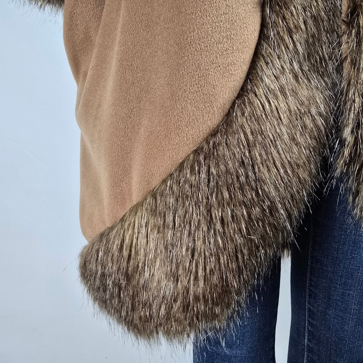 Adrienne Landau Brown Faux Fur Trimmed Poncho Jacket Size 3XL
