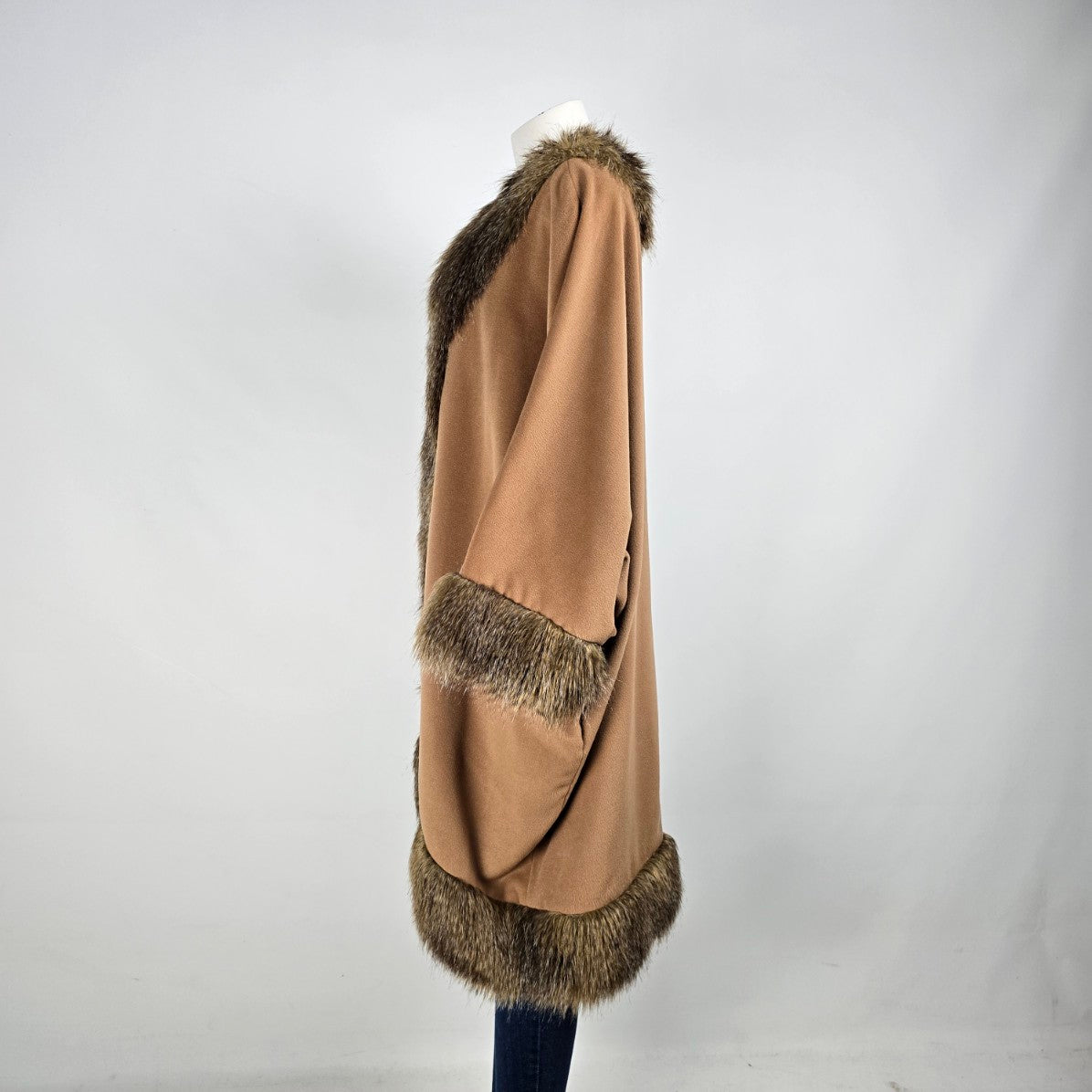 Adrienne Landau Brown Faux Fur Trimmed Poncho Jacket Size 3XL